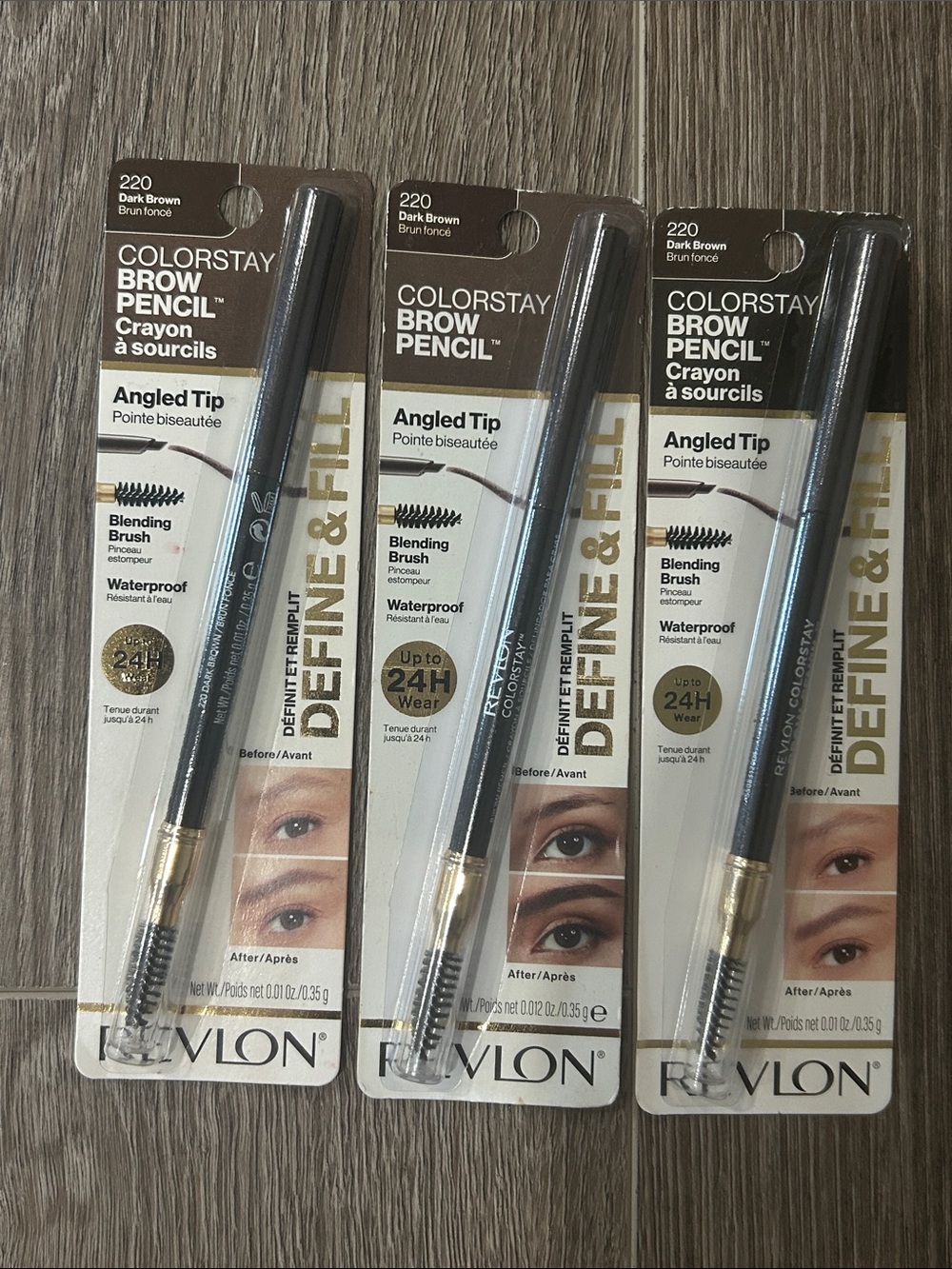 3X Revlon ColorStay Brow Pencil angled tip & Micro tip pencil #220 dark brown